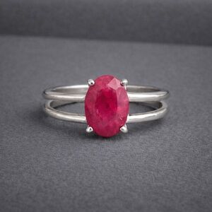 Natural Gemstone Faceted Oval Ruby Double Band Silver 925 Ring NWOT 7 #492